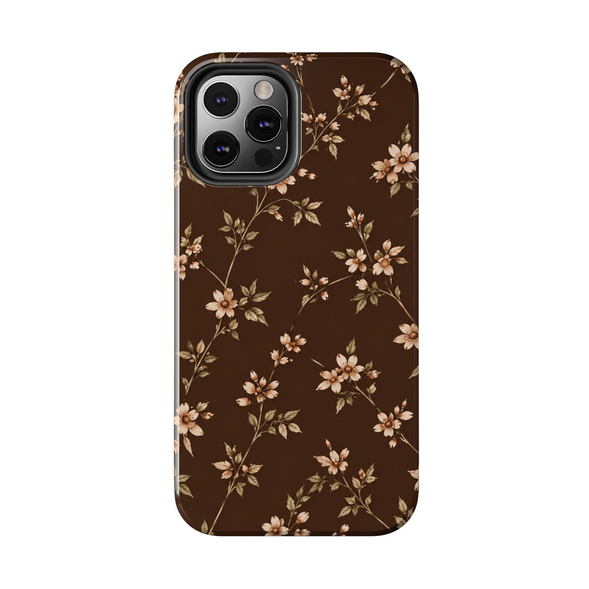 Floral Brown Tough Phone Case — Vintage Cherry Blossom Protective Cover