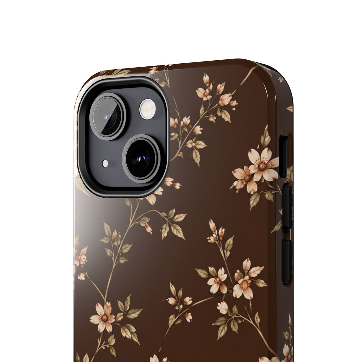 Floral Brown Tough Phone Case — Vintage Cherry Blossom Protective Cover