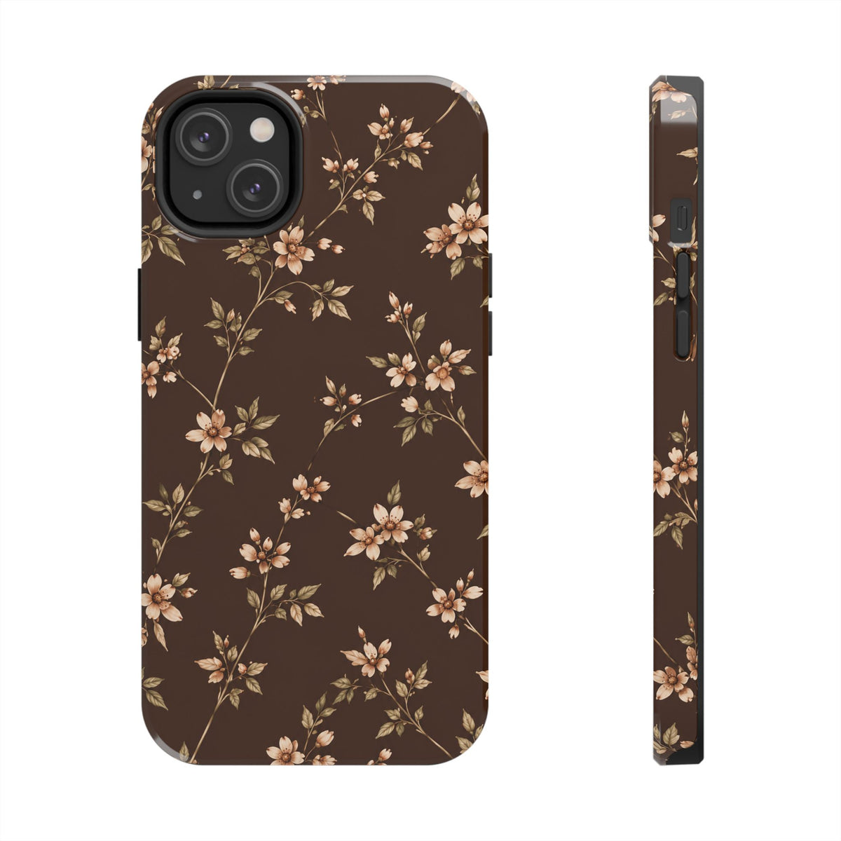 Floral Brown Tough Phone Case — Vintage Cherry Blossom Protective Cover