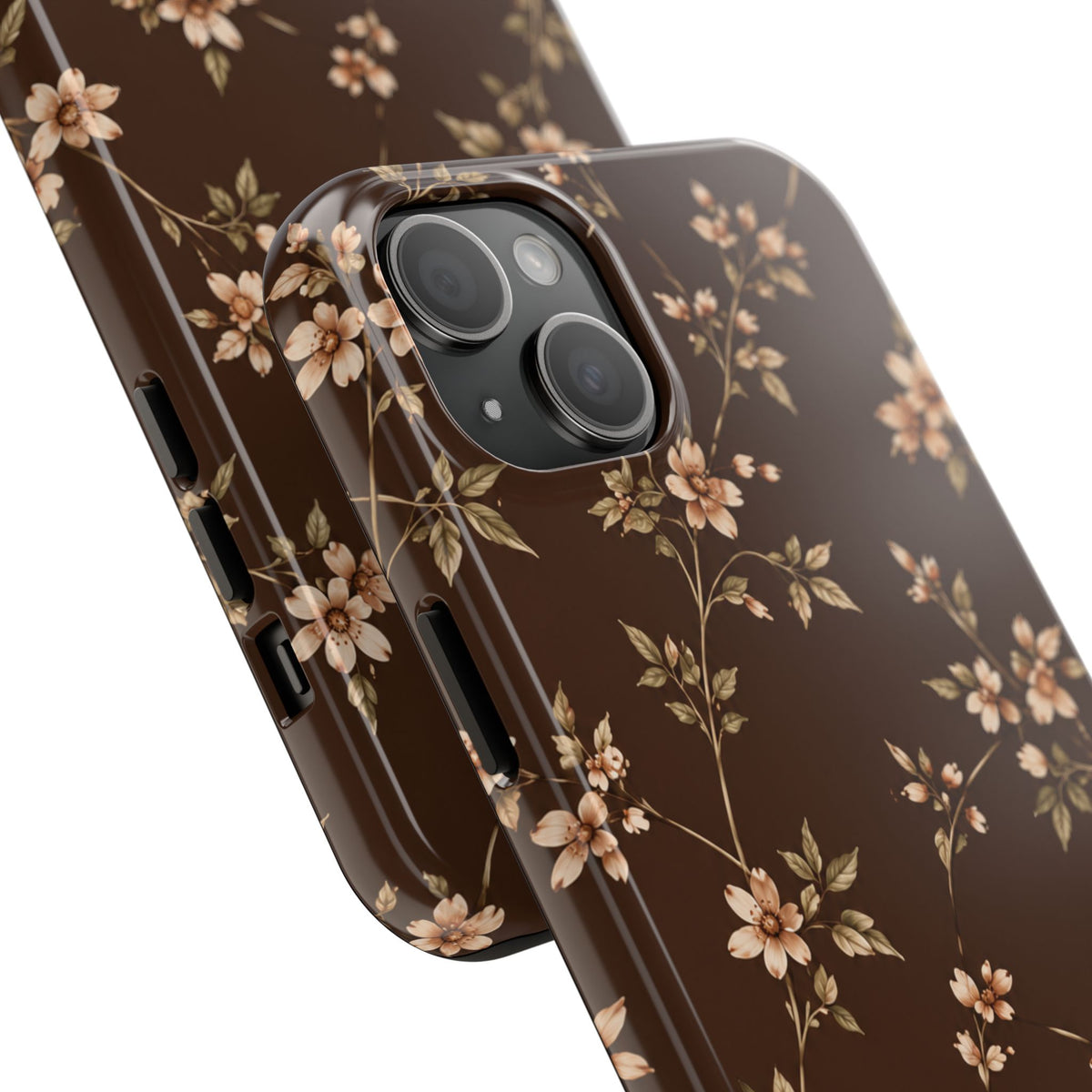 Floral Brown Tough Phone Case — Vintage Cherry Blossom Protective Cover