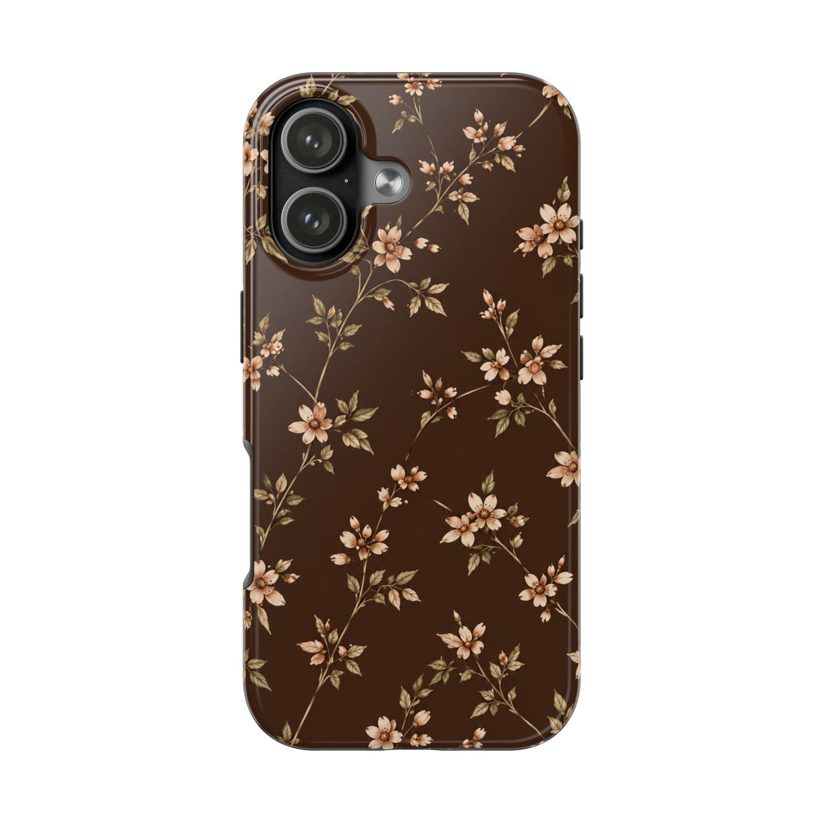 Floral Brown Tough Phone Case — Vintage Cherry Blossom Protective Cover