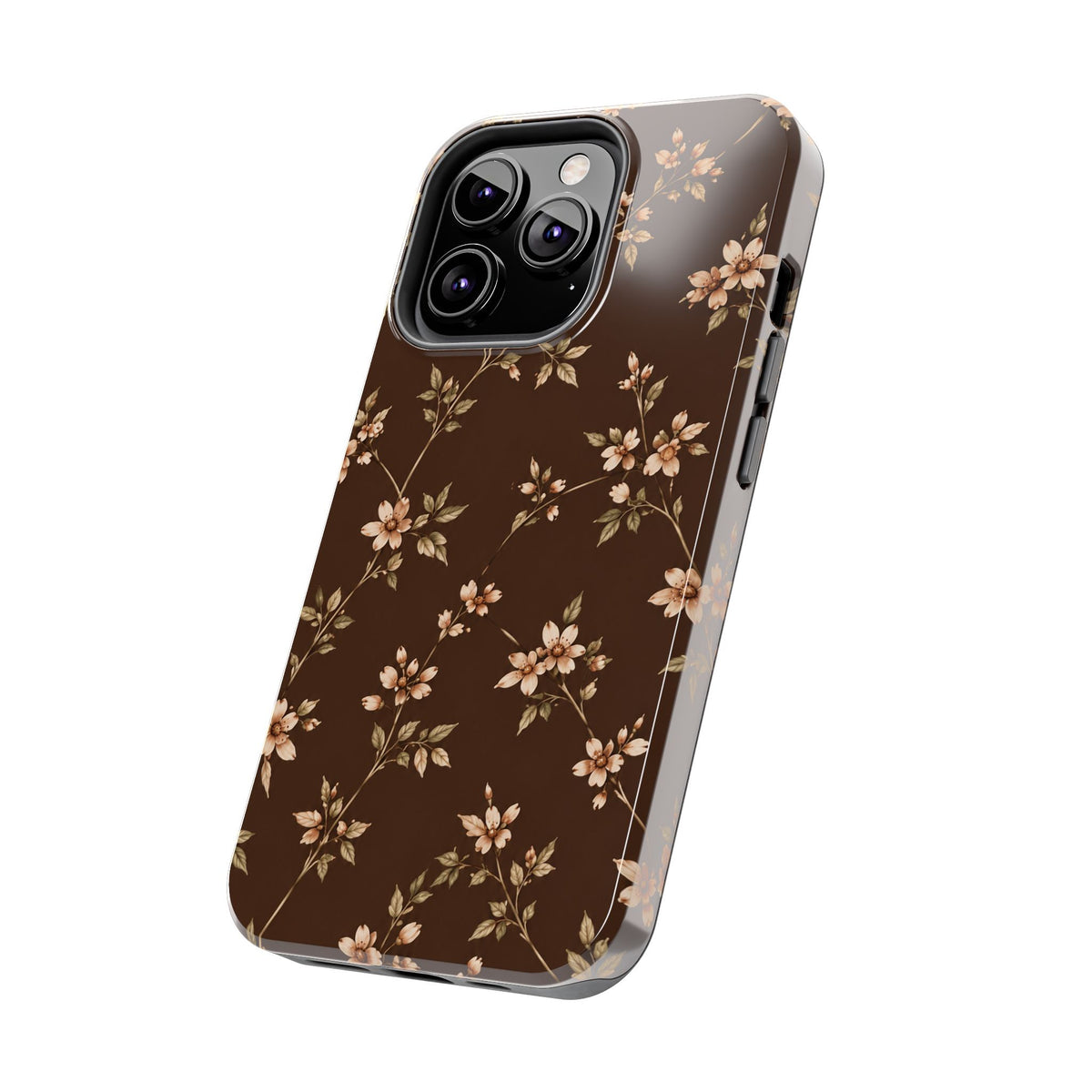 Floral Brown Tough Phone Case — Vintage Cherry Blossom Protective Cover