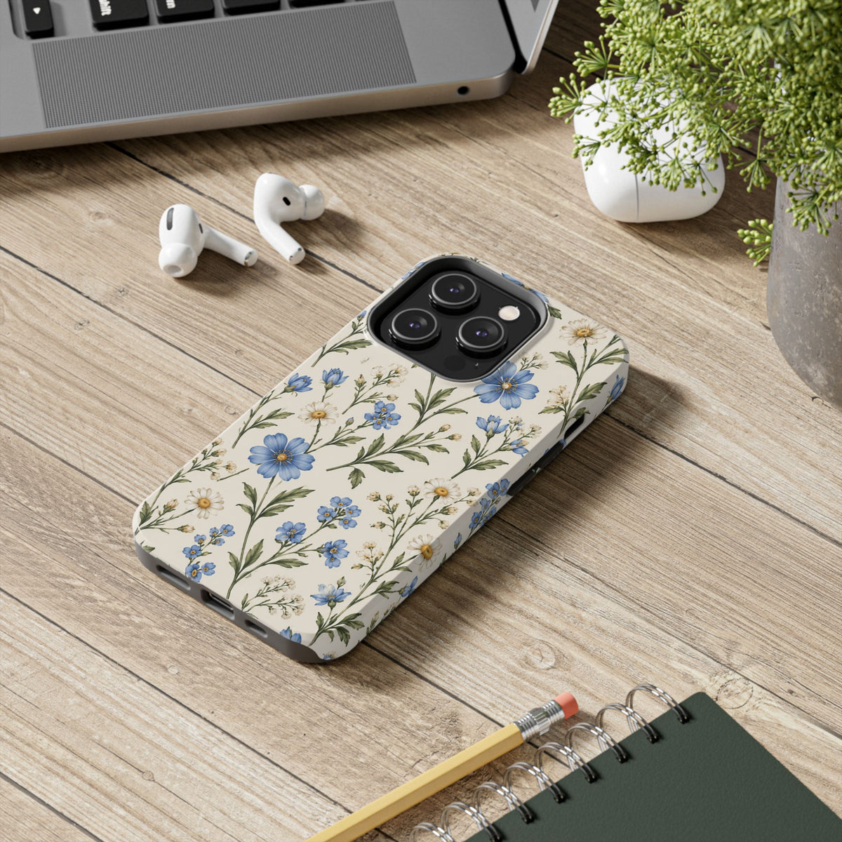 Blue Wildflower Tough Phone Case — Floral Protective Phone Cover