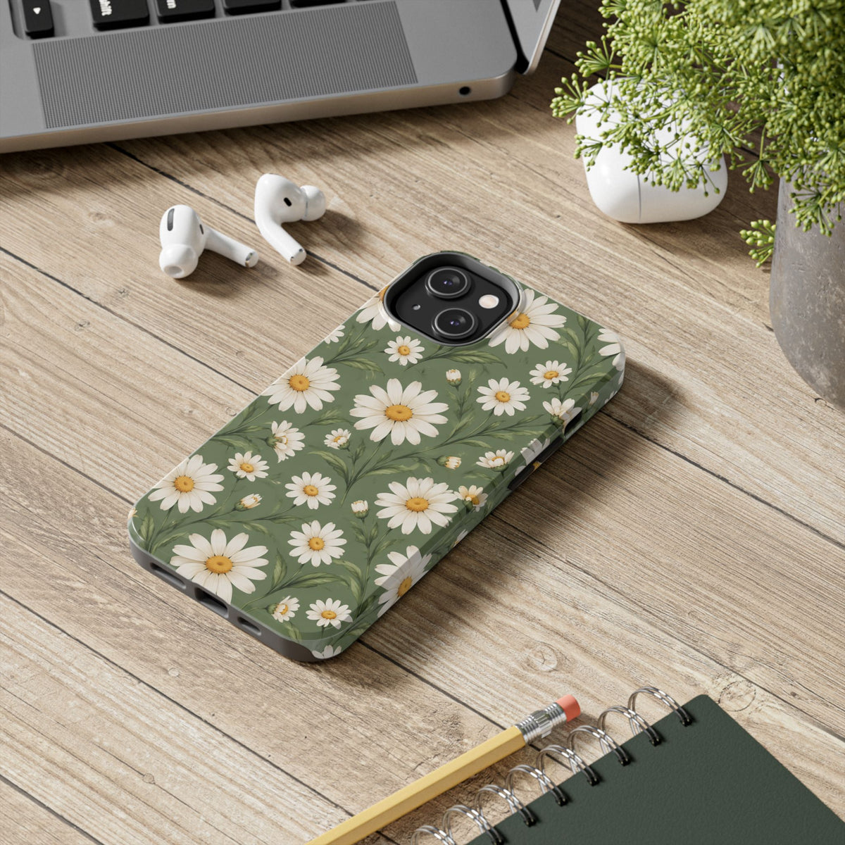 Daisy Pattern Tough Phone Case — Protective Floral iPhone Case