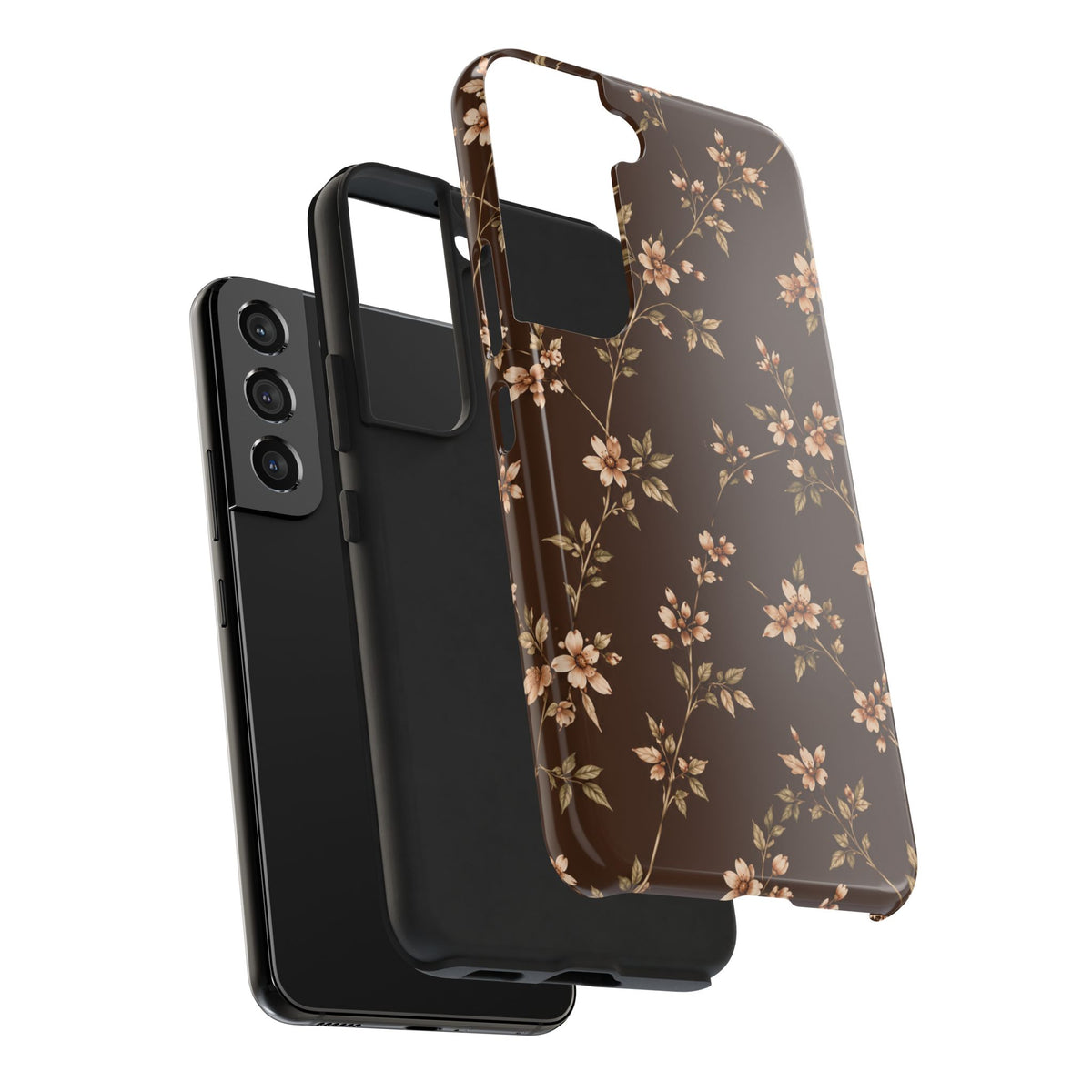 Floral Brown Tough Phone Case — Vintage Cherry Blossom Protective Cover