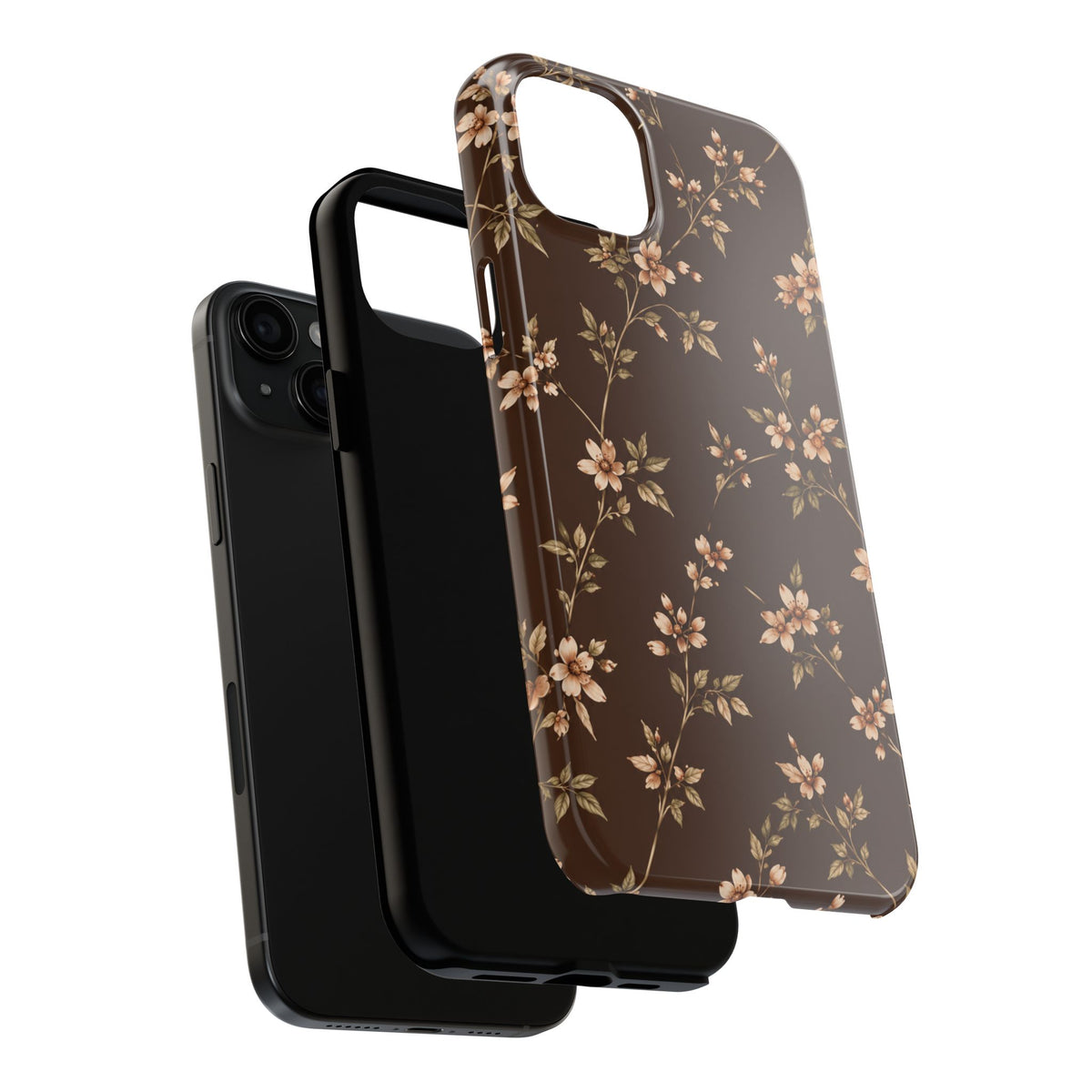 Floral Brown Tough Phone Case — Vintage Cherry Blossom Protective Cover