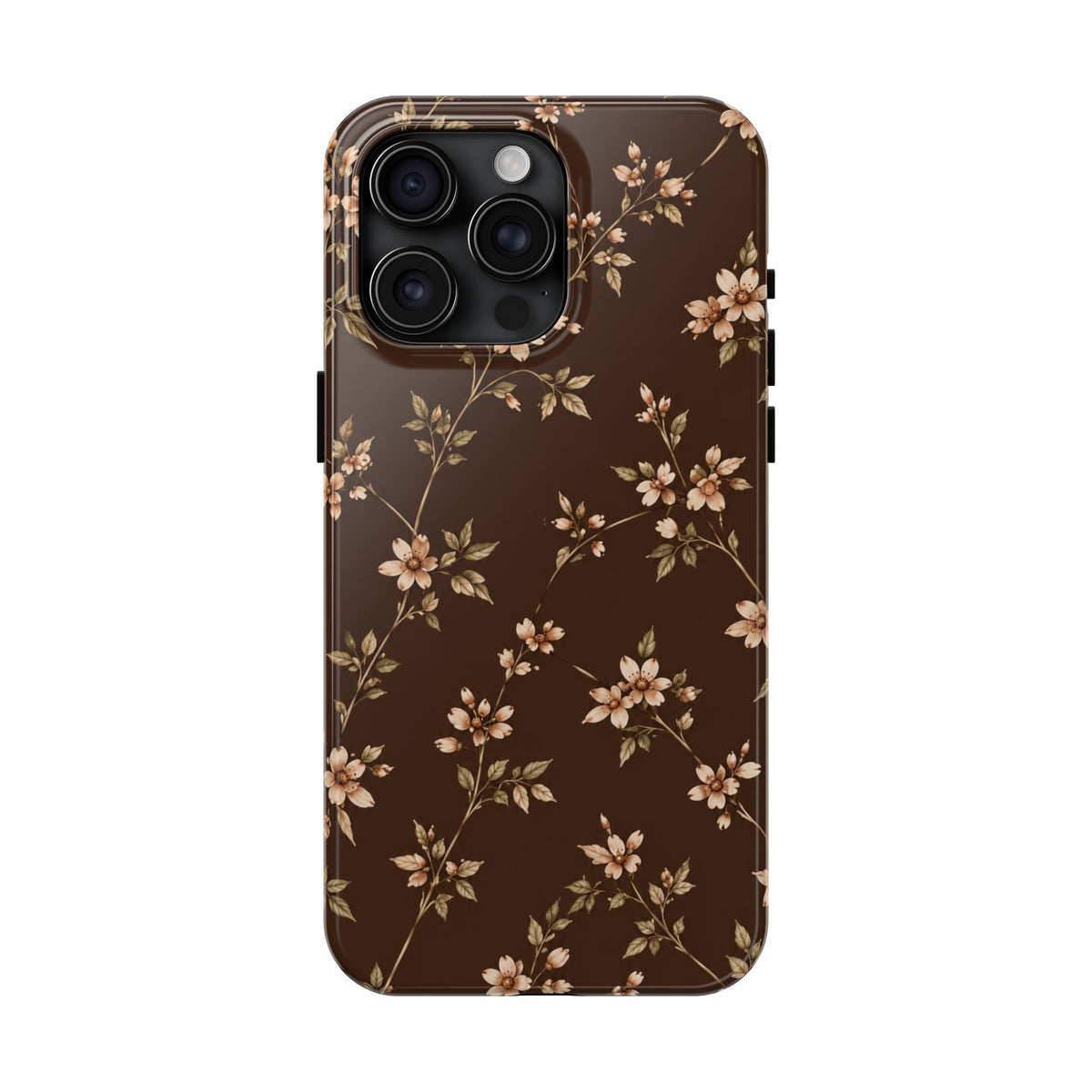 Floral Brown Tough Phone Case — Vintage Cherry Blossom Protective Cover