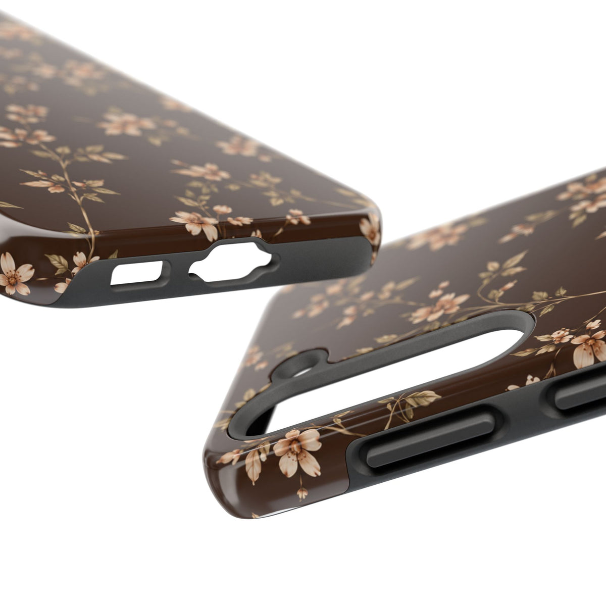 Floral Brown Tough Phone Case — Vintage Cherry Blossom Protective Cover