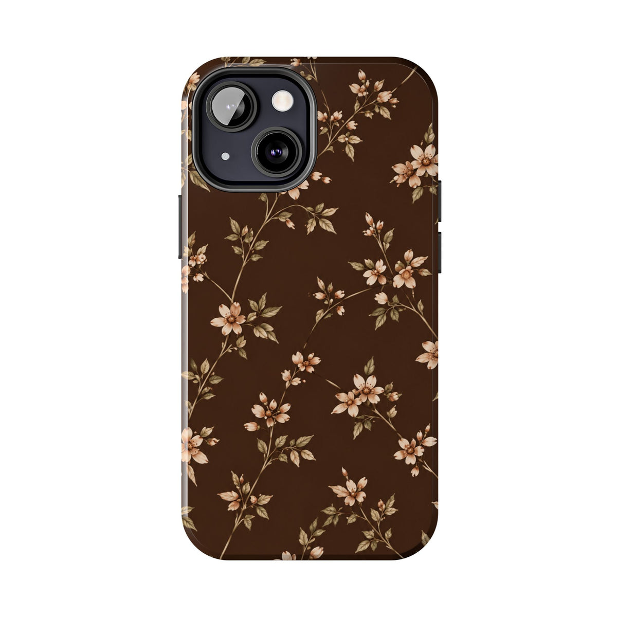Floral Brown Tough Phone Case — Vintage Cherry Blossom Protective Cover