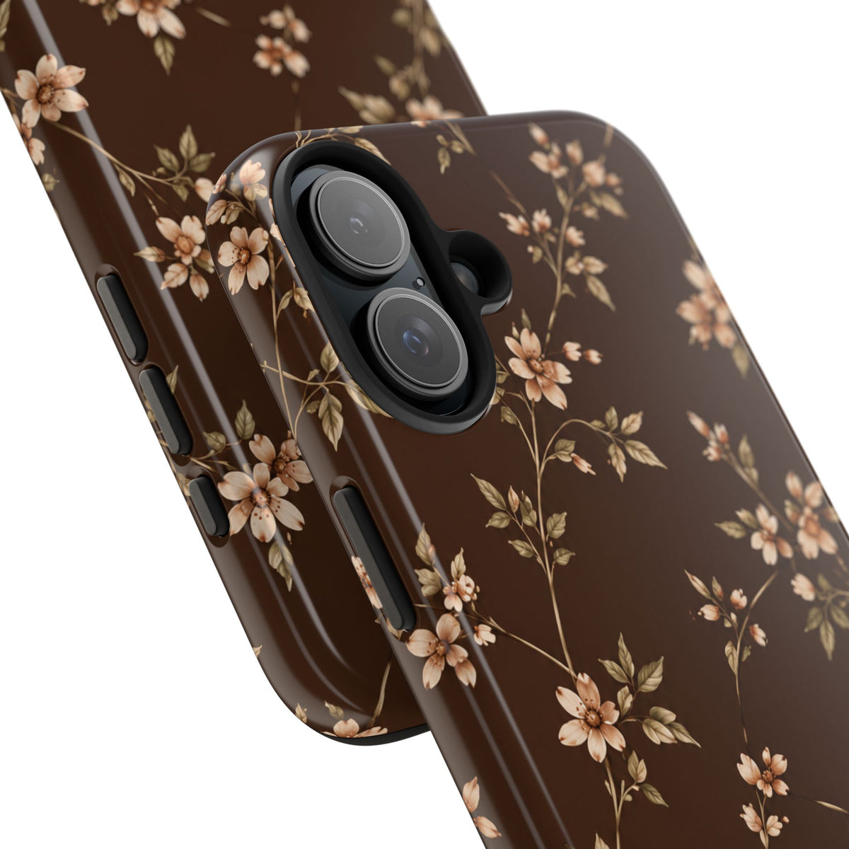 Floral Brown Tough Phone Case — Vintage Cherry Blossom Protective Cover