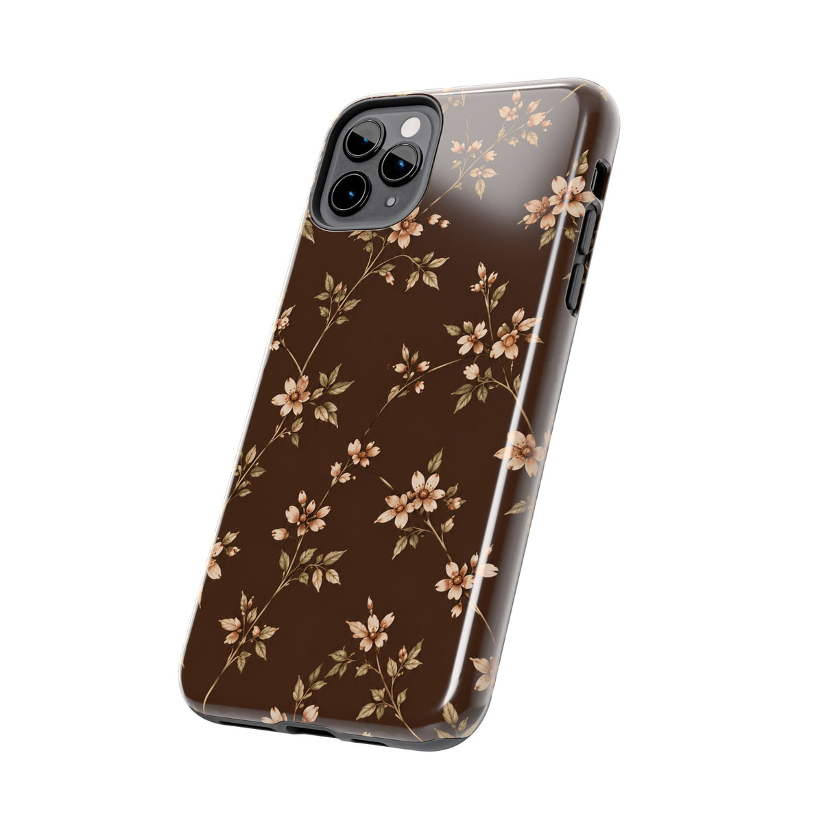 Floral Brown Tough Phone Case — Vintage Cherry Blossom Protective Cover