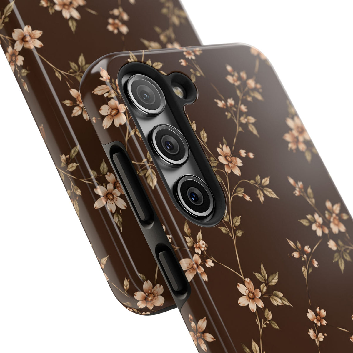 Floral Brown Tough Phone Case — Vintage Cherry Blossom Protective Cover