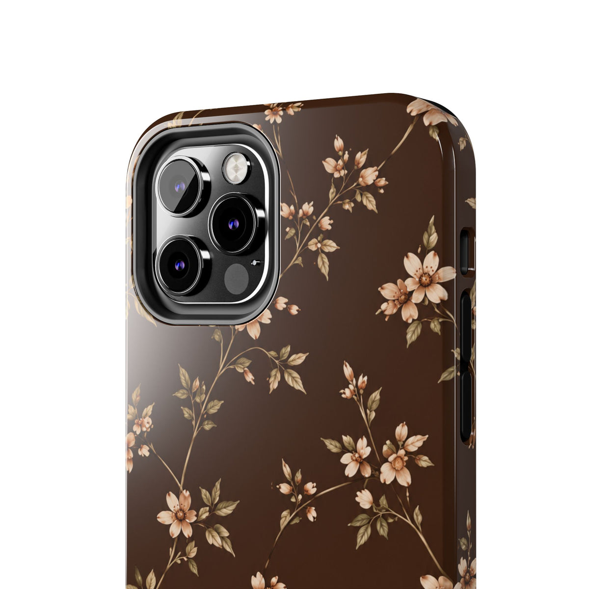 Floral Brown Tough Phone Case — Vintage Cherry Blossom Protective Cover
