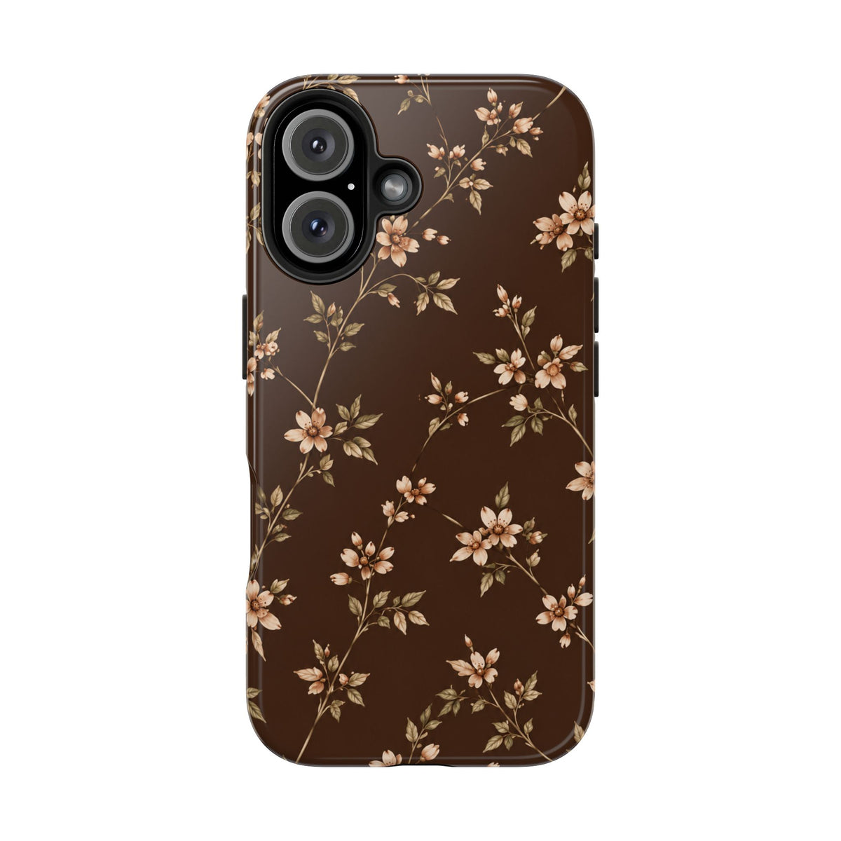 Floral Brown Tough Phone Case — Vintage Cherry Blossom Protective Cover