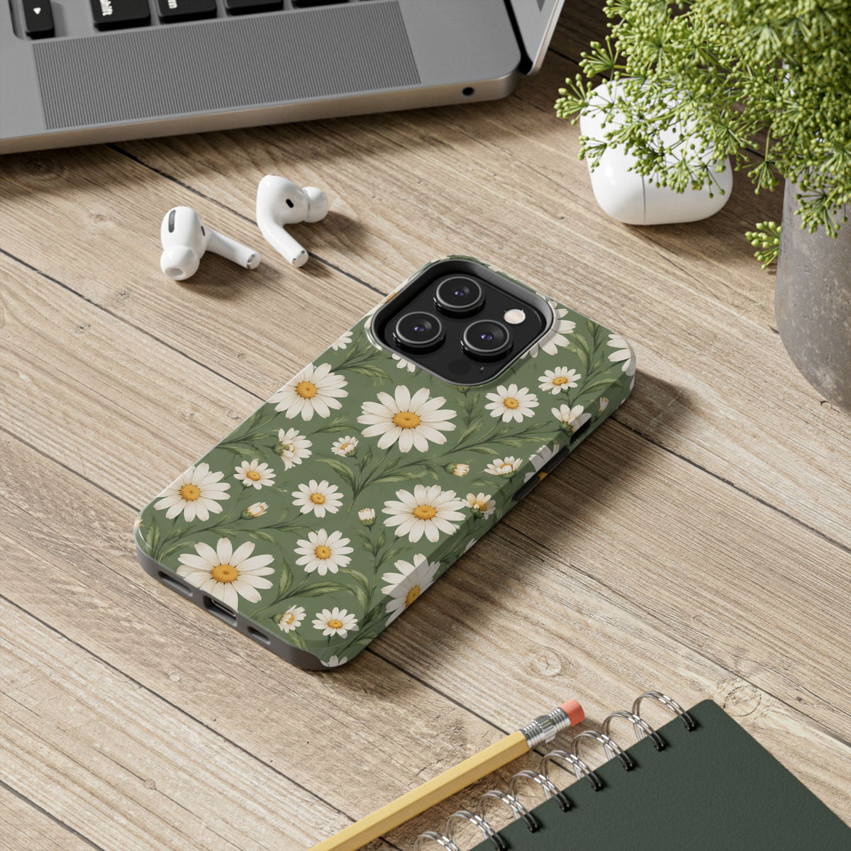 Daisy Pattern Tough Phone Case — Protective Floral iPhone Case