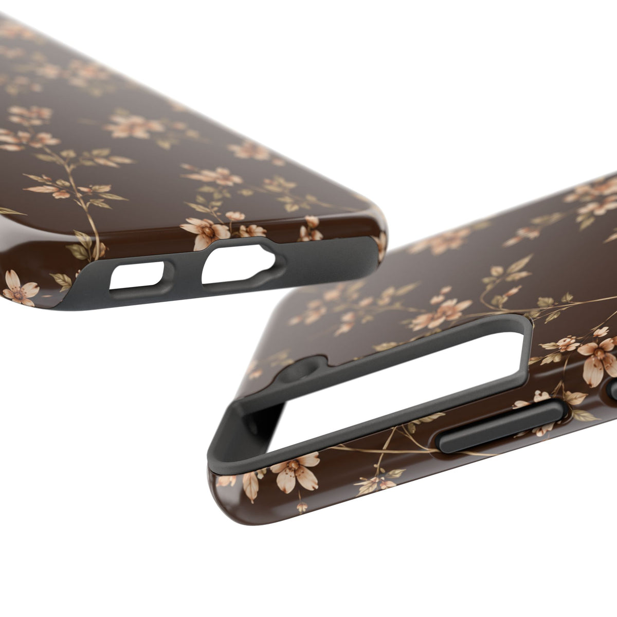 Floral Brown Tough Phone Case — Vintage Cherry Blossom Protective Cover