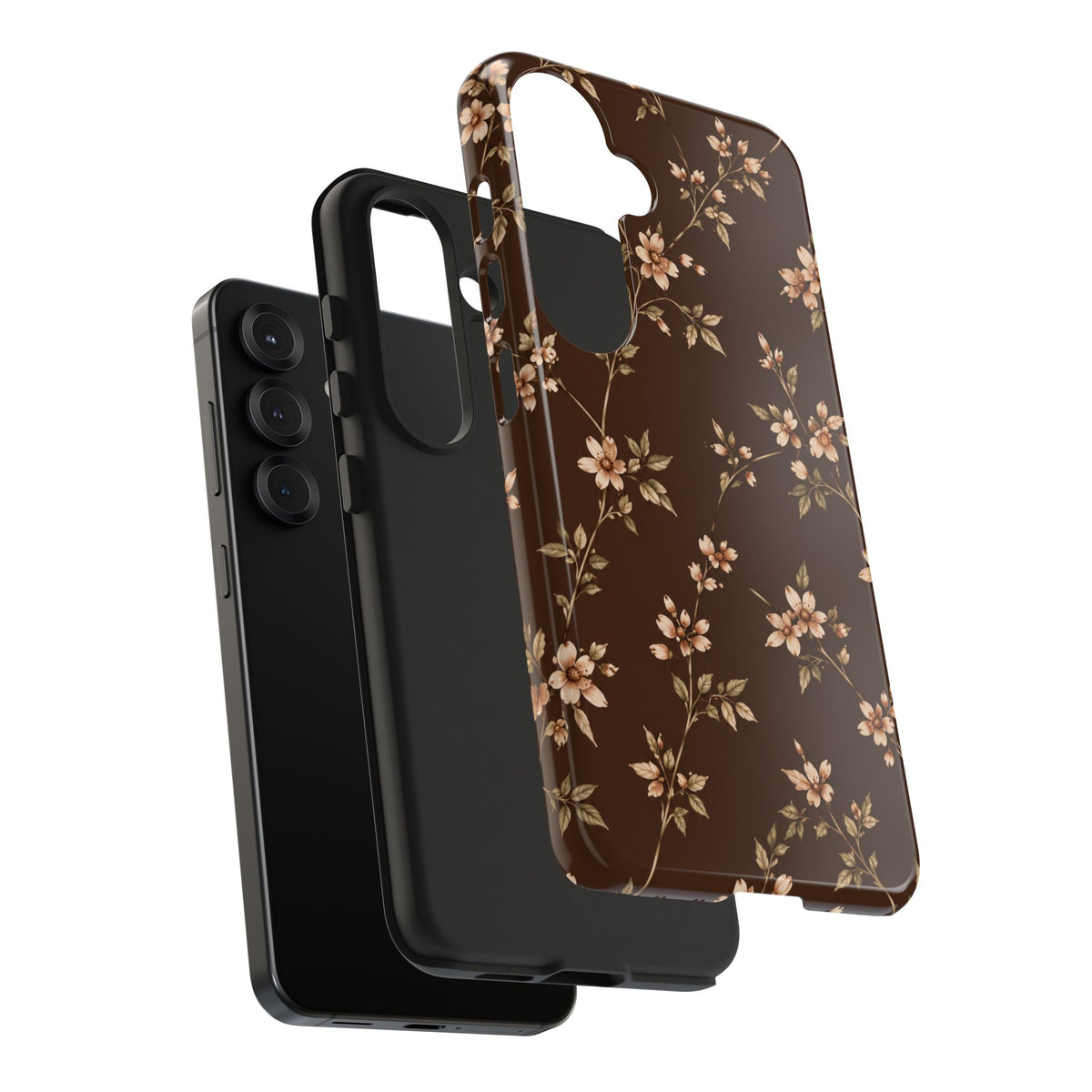 Floral Brown Tough Phone Case — Vintage Cherry Blossom Protective Cover