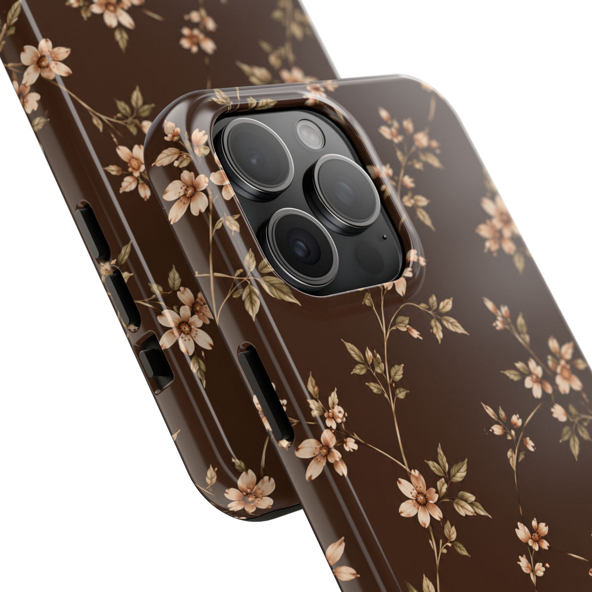 Floral Brown Tough Phone Case — Vintage Cherry Blossom Protective Cover