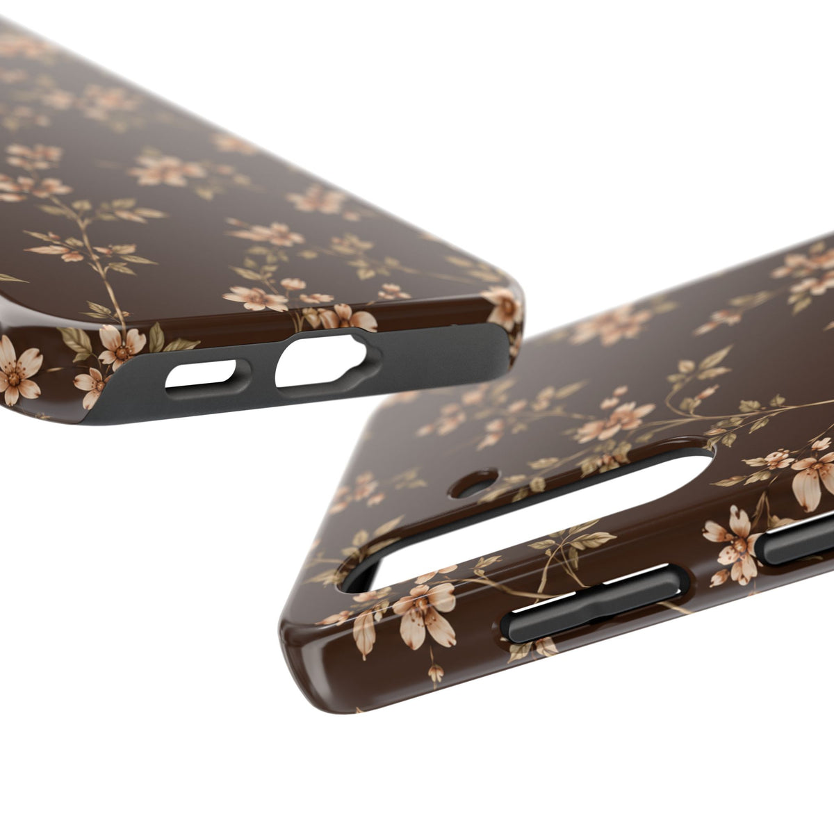 Floral Brown Tough Phone Case — Vintage Cherry Blossom Protective Cover