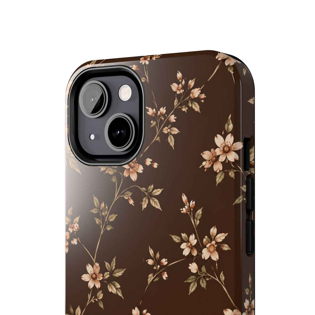Floral Brown Tough Phone Case — Vintage Cherry Blossom Protective Cover