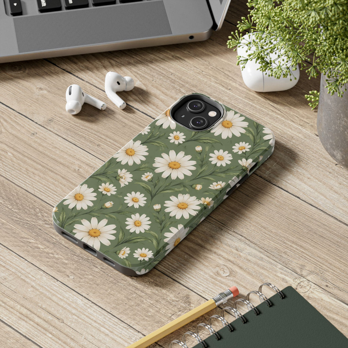 Daisy Pattern Tough Phone Case — Protective Floral iPhone Case