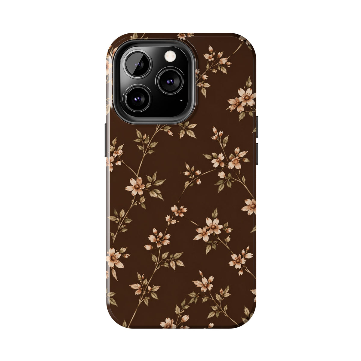 Floral Brown Tough Phone Case — Vintage Cherry Blossom Protective Cover