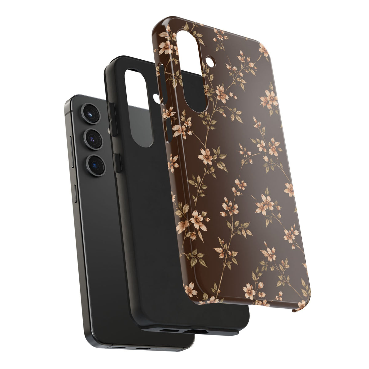 Floral Brown Tough Phone Case — Vintage Cherry Blossom Protective Cover