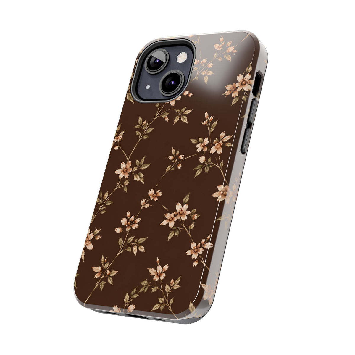 Floral Brown Tough Phone Case — Vintage Cherry Blossom Protective Cover