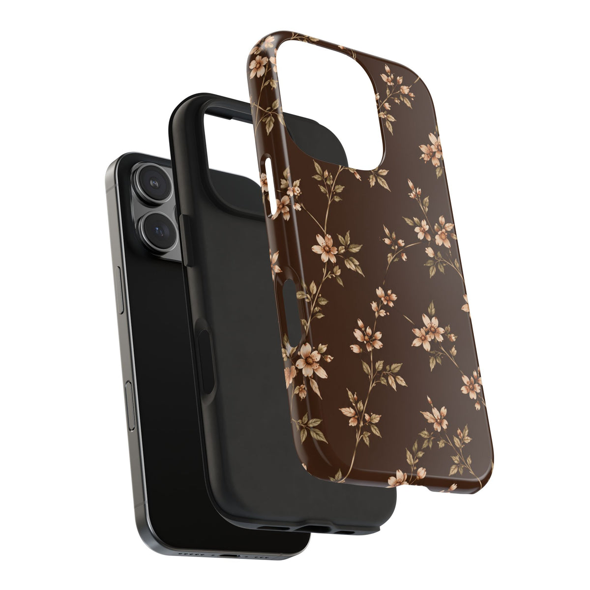 Floral Brown Tough Phone Case — Vintage Cherry Blossom Protective Cover