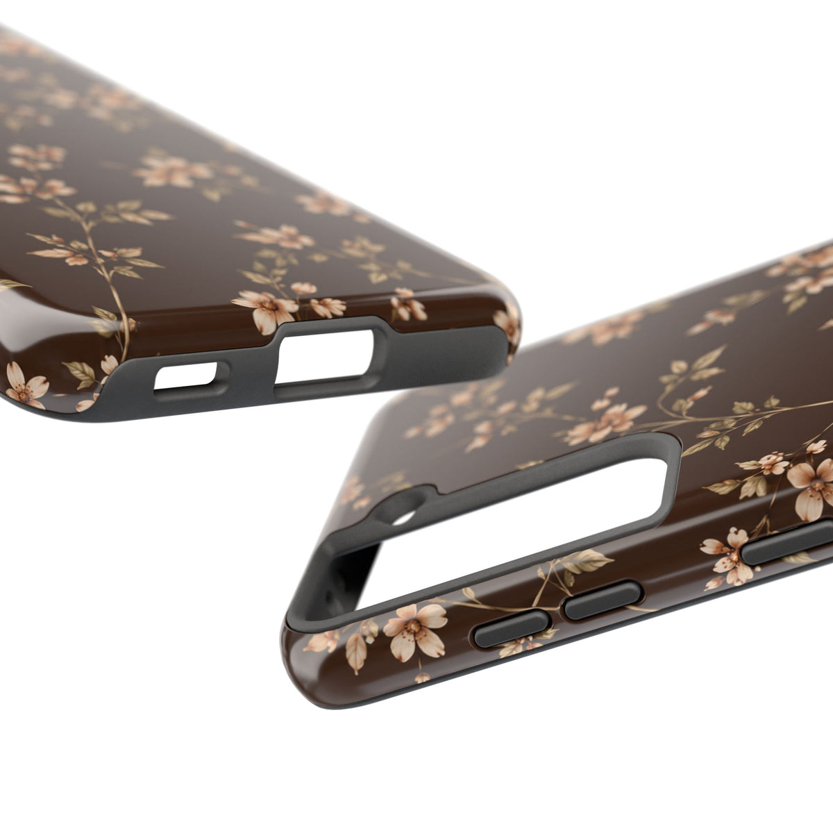 Floral Brown Tough Phone Case — Vintage Cherry Blossom Protective Cover