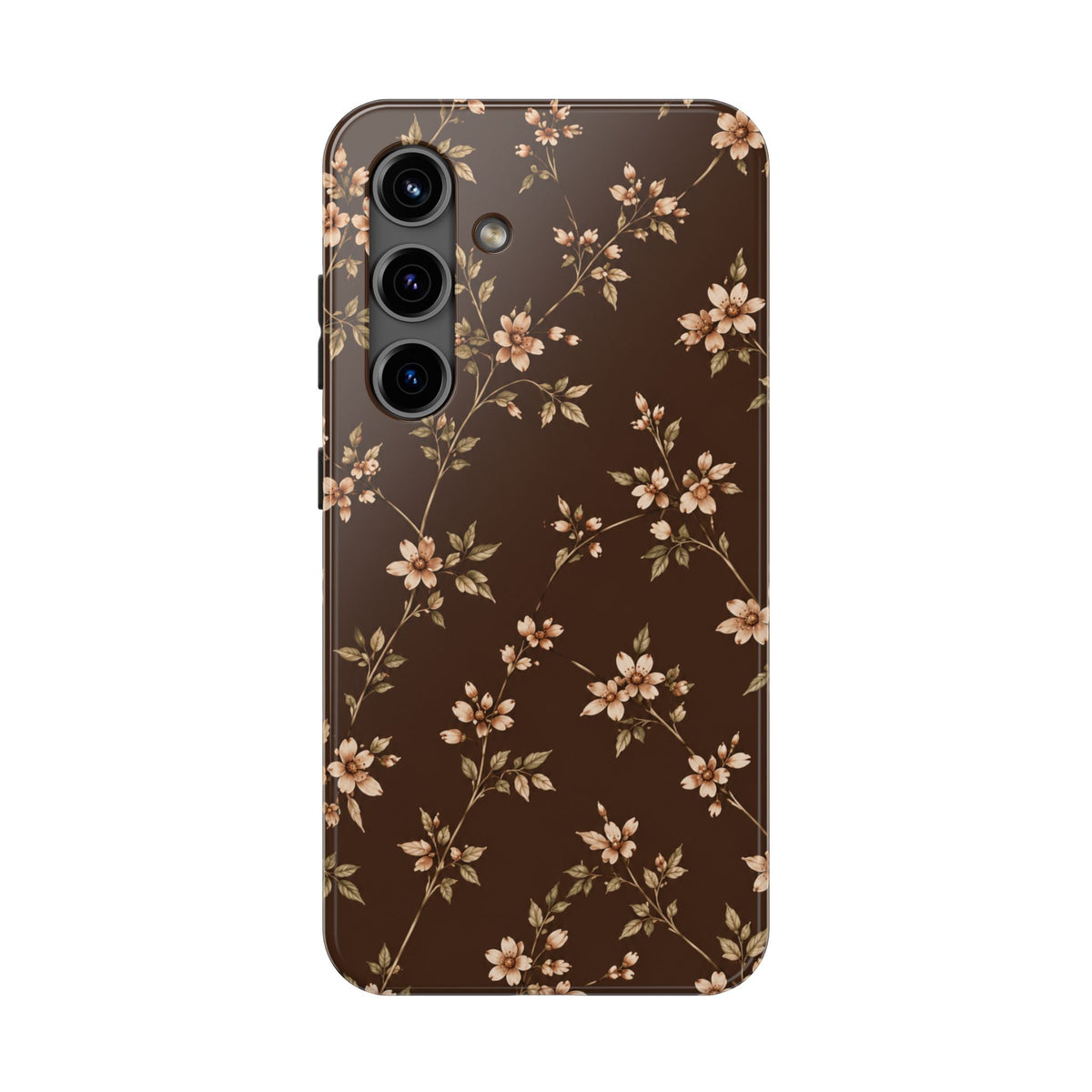Floral Brown Tough Phone Case — Vintage Cherry Blossom Protective Cover