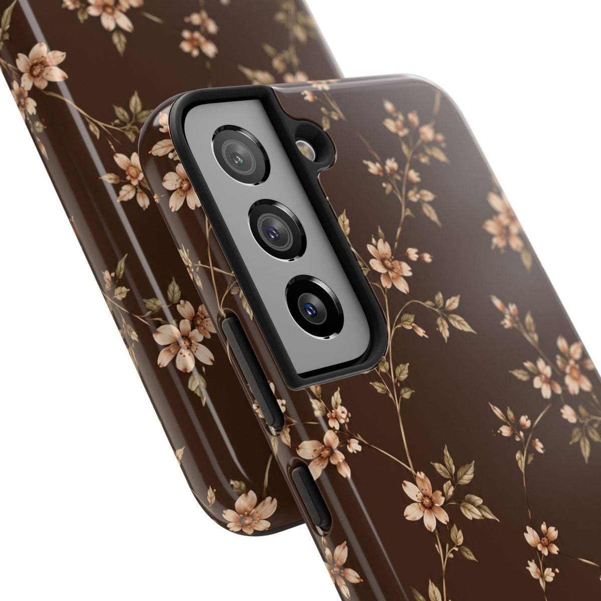 Floral Brown Tough Phone Case — Vintage Cherry Blossom Protective Cover