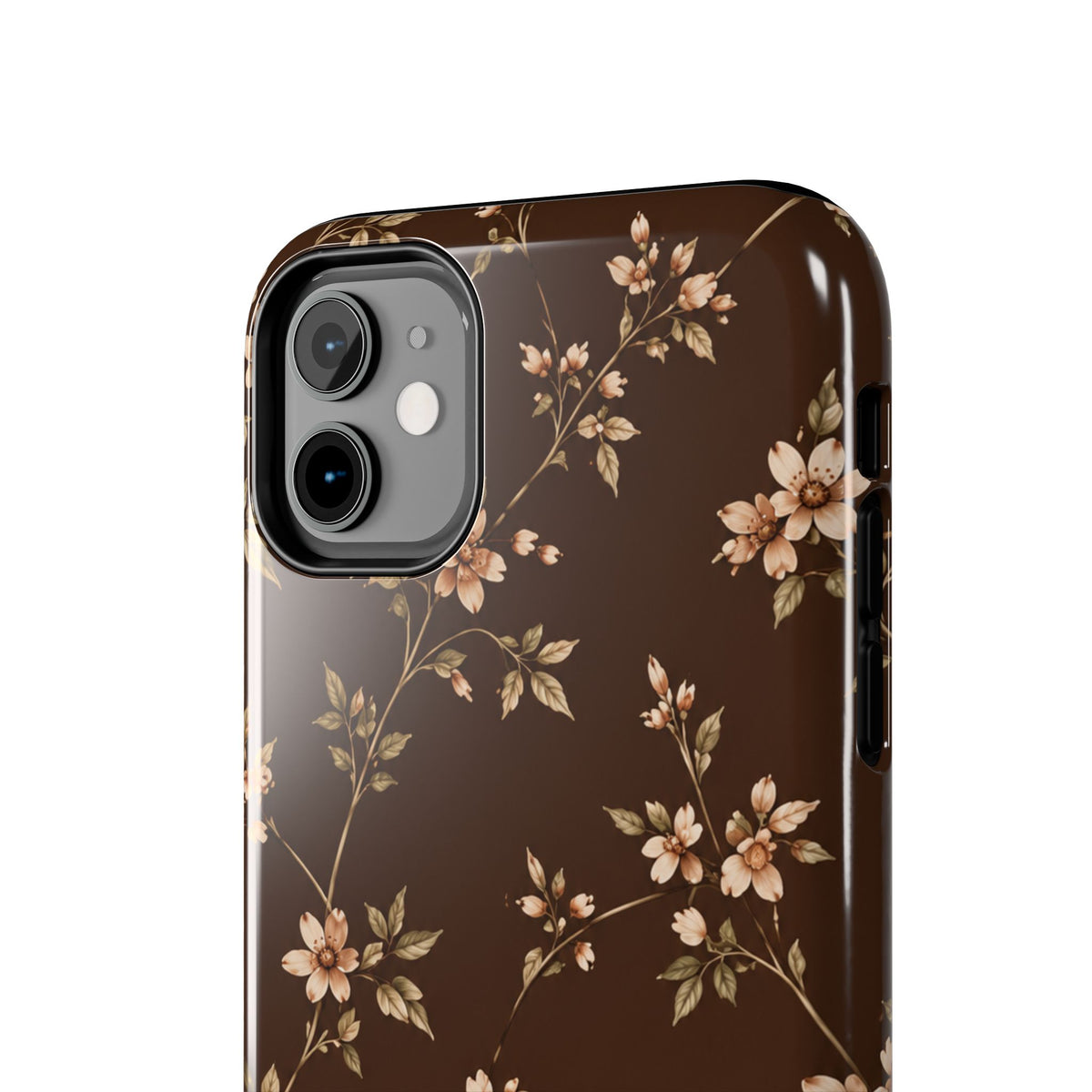 Floral Brown Tough Phone Case — Vintage Cherry Blossom Protective Cover
