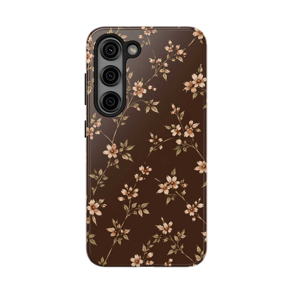 Floral Brown Tough Phone Case — Vintage Cherry Blossom Protective Cover