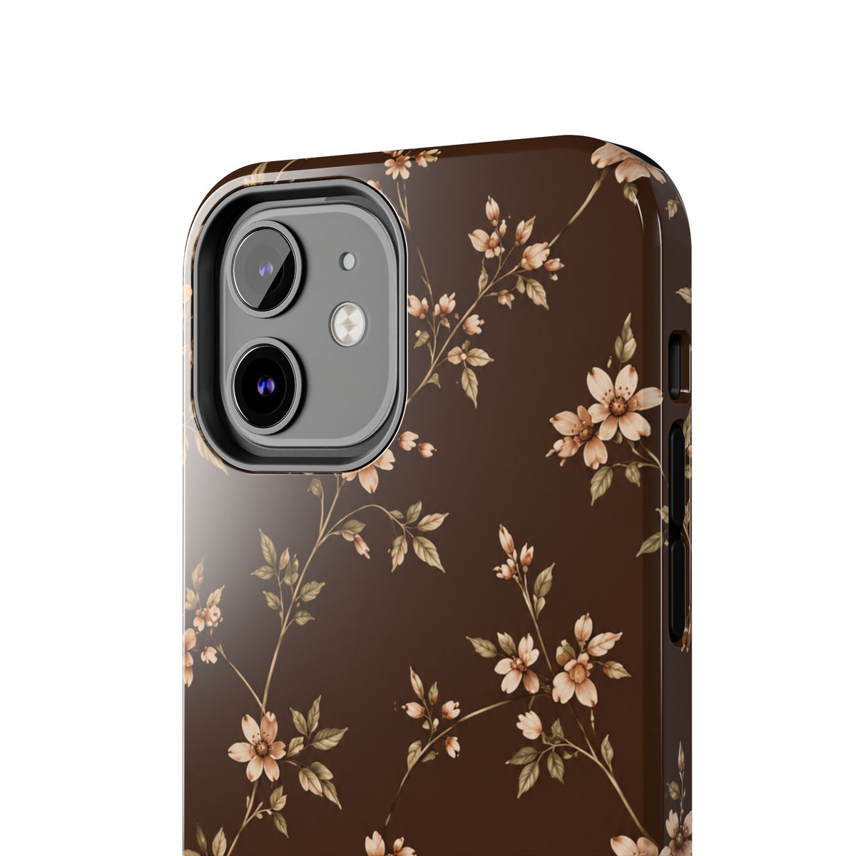 Floral Brown Tough Phone Case — Vintage Cherry Blossom Protective Cover