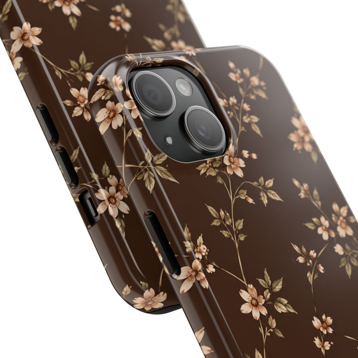Floral Brown Tough Phone Case — Vintage Cherry Blossom Protective Cover
